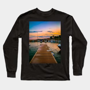 Summer Sunset Seaport Sailing Boats Vacation Long Sleeve T-Shirt